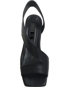 Resim Siyah Çapraz Kuşak Napa Deri Topuklu Sandalet Siyah 