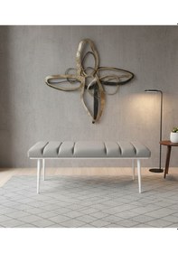 Resim Özcan Metal Beyaz Metal Ayaklı Metal Kasalı Bench Mutfak Salon Antre Yatak Odası Balkon Puf Bank Gri 
