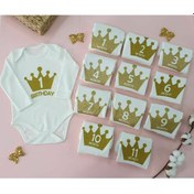 Resim Kral Taçlı 0-12 Ay 12'li Badi Zıbın Seti Çıtçıtlı Badi Set Altın 