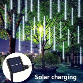 Resim 1 Adet Güneş Enerjili Meteor Yağmuru Işıkları Dış Mekan Damlalı Peri Işıklı Noel Ağacı Süsü, Şükran Günü Pentikost Yaz Festivali Bastille Günü Meryem'in Göğe Yükselişi Tüm Azizler Günü Armistis Günü Cadılar Bayramı Dekorasyonu Bahçe Aydınlatması 