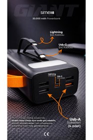 Resim Simex S-36 Giant 30.000 Mah Prime Dijital Göstergeli Hızlı Şarj Fener Çoklu Kablo Powerbank,taşınabilir Şarj Cihazı 