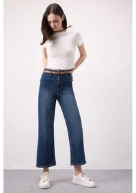 Resim Defacto %100 Pamuk Culotte Yüksek Bel Kısa Kemerli Jean Pantolon D4325AX24AU Mavi 
