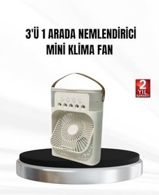 Resim 3’ü 1 Arada Mini Klima Fan USB Şarjlı, 7 Renk Gece Lambalı ve Nemlendirici 