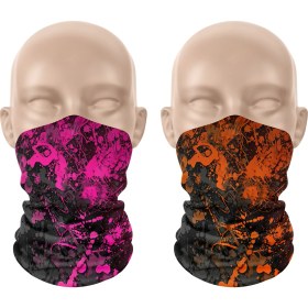 Resim Dair Aksesuar Pembe Turuncu Boya Desenli 2'li Set Boyunluk Bandana Outdoor Balaklava Yüz Maskesi Kafa Bandı 