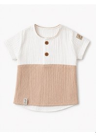 Resim Babyhola Erkek Bebek Müslin Kumaş Şortlu Takım Yazlık Kısa Kollu 2 Li Takım 22455 Bej 