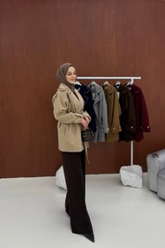 Resim Bej Yakası Boncuklu Nakışlı Gold Kaşe - 36 / Bej 
