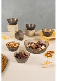 Resim Fecra Fladen 7 Parça Kase Seti Antrasit Gold Fileli Antrasit 