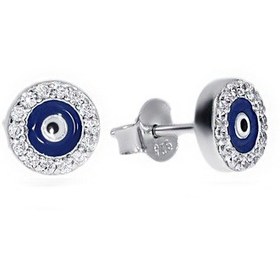 Resim Kadın Çevresi Taşlı Nazar Boncuğu Model Gümüş Küpe 