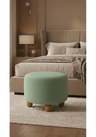 Resim Polo Peluş 45 X 45 Cm Doğal Gürgen Topuz Ayaklı Çok Amaçlı Puf Koltuk Açık Yeşil 