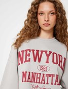 Resim Oversize Sweatshirt Bisiklet Yaka Kolej Baskılı Uzun Kollu Şardonlu 