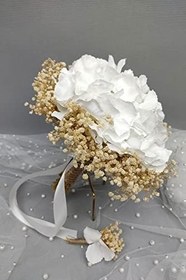 Resim Krem Cipsolu Beyaz Ortancalı El Çiçeği Ve Damat Yaka Çiçeği 