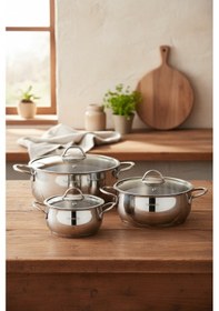 Resim Bernardo Monde 6 Parça Derin Çelik Tencere Seti Gümüş 