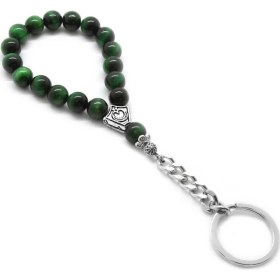 Resim Tesbihname Yeşil Kaplangözü Doğaltaş-Krom Çelik Kombinli Tesbih Anahtarlık 