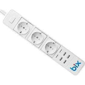 Resim Aesco Bix Bp-01 Yüksek Akım Korumalı Hızlı Şarj Özellikli 4 USB Bağlantı Noktası 3'lü Priz Paneli Amazon Alexa & Uyumlu Uzaktan Kontrol, Sesli Komut Özellikli Ev, Ofis Için Akıllı Priz 