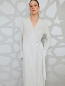 Resim Uzun Kollu Pamuklu Keten Kruvaze Uzun Kimono 