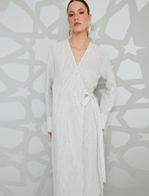 Resim Uzun Kollu Pamuklu Keten Kruvaze Uzun Kimono 