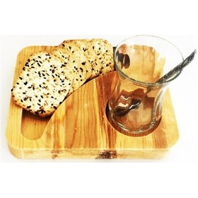 Resim Ahşap Kare Model Çerezlik & Sunumluk & Kahvaltılık, Tekli Doğal Sunumluğu Ahşap - Şeffaf 