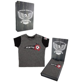 Resim Beşiktaş Antrasit Bebek T-shirt Hediyelik Ahşap Kutulu Gri 