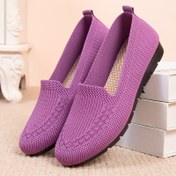Resim Kadınlar için Hafif Nefes Alabilir Slip-On Loafer Ayakkabılar - Elastik Yanlı, Kemer Destekli & Yumuşak Tabanlı, Mor Kumaş Üst ve Dayanıklı Kauçuk Tabanlı Yazlık Günlük Ayakkabılar, Tüm Sezonlarda Rahatlık Sağlayan Konforlu Ayakkabılar 