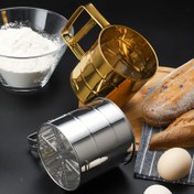 Resim 1 adet Altın Kaplama Paslanmaz Çelik Yarı Otomatik El Basmalı Cupcake Toz Alıcı - Pişirme için Toz Şeker & Un Eleği 