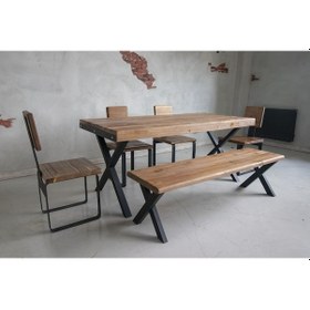 Resim Deryawood Deryawood Masif Ahşap Yemek Masası Takımı 85-100+4 Sand+100 Bank 