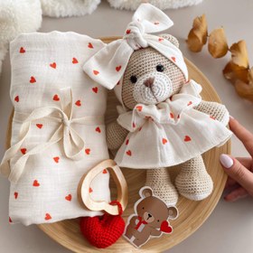 Resim Amigurumi Love Teddy Bebek Seti - Müslin Battaniye 