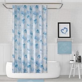 Resim Tropik Home Banyo Perdesi Yunus Desen Yerli Üretim Duş Perdesi Plastik C-Halka Hediye 180x200cm Banyo Perdeleri 