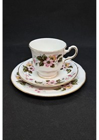 Resim Yeşil Pembe Floral Vintage Çay Fincanı 3 Parça Yeşil 