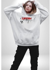 Resim 30 Ağustos Zafer Bayramı Atatürk İmzası Kadın Erkek Beyaz Kapüşonlu Sweatshirt Hoodie Beyaz 