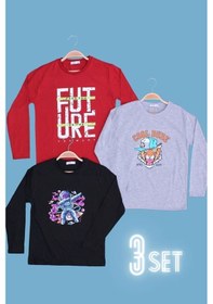 Resim Fyk Kids 3'lü Erkek Çocuk Basic Baskılı Uzun Kol Sweatshirt Çok Renkli 