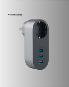 Resim Termal Akım Korumalı 3 Usb'li Güvenli Priz - Akıllı Akım Dengeleme 1.5 M 