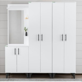 Resim Garaj Home Modern Aynalı Raflı Portmanto Ayakkabılık Vestiyer Çok Renkli 