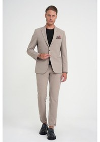 Resim Efor Slim Fit Mono Yaka Fleto Cepli Çift Yırtmaçlı Casual Vizon Ceket C 710 Vizon 