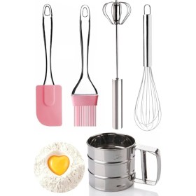 Resim Tilbe Home Tel Çırpıcı Un Eleği Kakao Eleme Çelik Basmalı Yumurta Çırpıcı Silikon Yağ Fırçası Silikon Spatula 