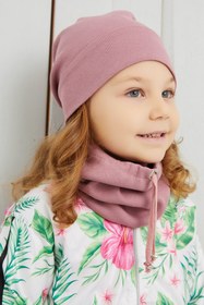 Resim Babygiz Kız Bebek Çocuk Koyu Pembe Ipli Şapka Bere Boyunluk Takım Rahat %100 Pamuklu Kaşkorse Yerli Üretim 