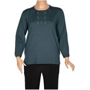 Resim Cimariva Kadın Neşe Büyük Beden O Yaka Robası Nakışlı Koyu Turkuaz Bluz Petrol 