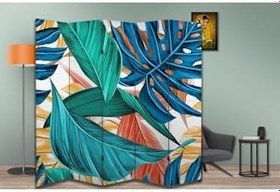 Resim Soyut Yapraklar Temalı Özel Tasarım Paravan Room Divider Oda Bölücü PRVN-1323-1, 220 x 180 