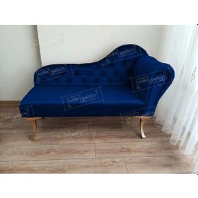 Resim Ters Kol Dekoratif Bihter Koltuk Josefin Puf 120 Cm Gold Ayak Laci Lacivert 