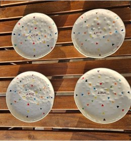 Resim 4 Adet Dokulu Love Renkli Kalpli 21cm Pasta Tabağı Çok Renk 