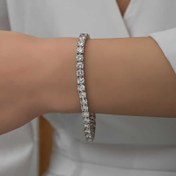 Resim Gümüş 3 mm Beyaz Taşlı Su Yolu Kadın Bileklik 