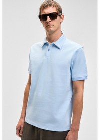 Resim Grimelange LAPORTE Erkek Dokulu Kumaşlı Slim Fit Mavi Polo Yaka T-shirt 