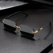 Resim Erkekler ve Kadınlar için Şık Çerçevesiz Dikdörtgen Moda Gözlükleri - Altın Tonlu Metal Çerçeve ile Trend Siyah Lens, Günlük Kıyafet ve Fotoğraf Aksesuarları için Klasik Tasarım, Uniseks Aksesuarlar | Şık Gözlükler | Hafif Gözlükler 