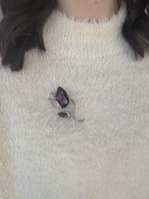 Resim Mürdüm Lale Motif Broş 