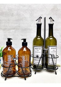 Resim 2li Siyah Geyik Figürlü Standlı 750 Ml Yağlık 2li 500ml Amber Sab 