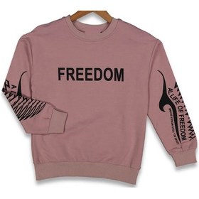 Resim İrem Kız Çocuk Önü Kolları Freedom Yazılı Pembe Oversize Kalıp Sweatshirt 