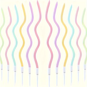 Resim 12 Adet Renkli Makaron Spiral Uzun İnce Metal Doğum Günü Mumları, Parti ve Düğünler İçin Pasta Süslemeleri 
