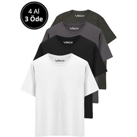 Resim Erkek 4 Lü Paket %100 Pamuk Oversize Tişört Basic Bisiklet Yaka Kısa Kollu T-shirt Gri 