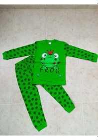 Resim Bilge Trend Kurbağa Prens %100 Pamuklu Penye Çocuk Pijama Takımı Yeşil 