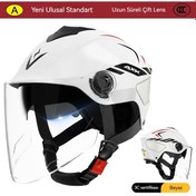 Resim 3c Sertifikalı Motosiklet Kaskı Çift Lens Erkekler Ve Kadınlar Yaz Güneş Koruyucu Kask Beyaz - Gri 