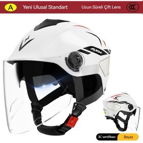 Resim 3c Sertifikalı Motosiklet Kaskı Çift Lens Erkekler Ve Kadınlar Yaz Güneş Koruyucu Kask Beyaz - Gri 